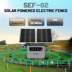 15W Solar Fence Charger,6-12Kv Adjustable Output Solar Charger,1.5J,30 Miles Ran