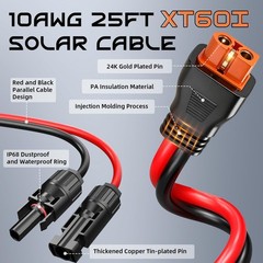 25FT 10AWG Solar Panel Connector XT60i Adapter Extension Cable with Caps & Ties