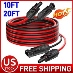 10 AWG Solar Panel Extension Cable PV Wire Solar Connectors Pair Black Red 6mm²