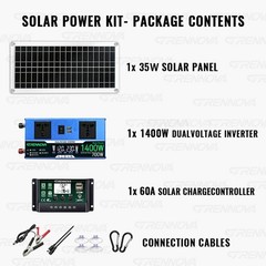 Grennova 1400W Solar Kit 35W Panel 60A MPPT Off-Grid RV Home Backup