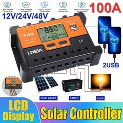 5200W 100A Solar Charge Controller Dual USB 12V 24V 48V PV Battery Regulator USA