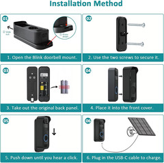 Solar Panel for Blink Video Doorbell, 2W USB-C Solar Panel Charger with Charging