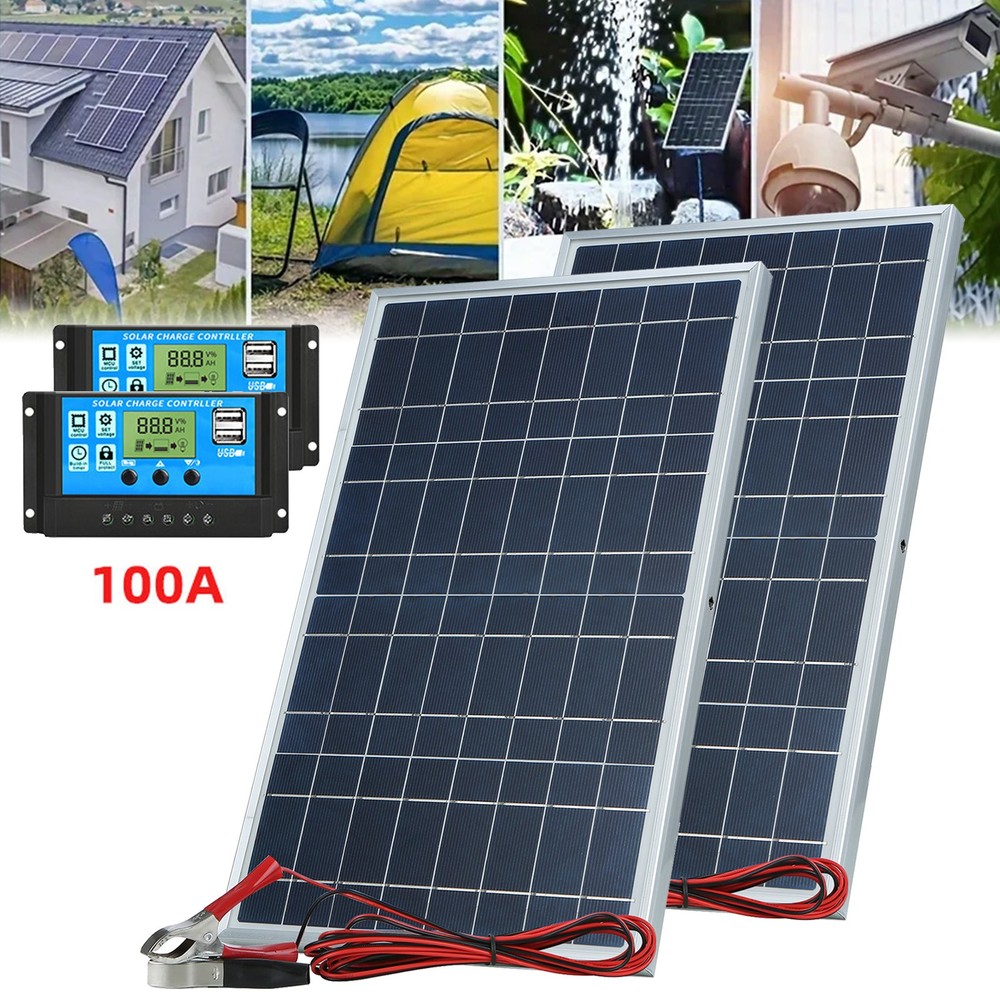 1/2Pc 10W Solar Panel 12V Trickle Charger Battery Charger Kit W/ 100A Controller