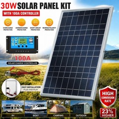 30W Solar Panel Kit 12V with 100A Solar Charge Controller for Boat Car RV Home