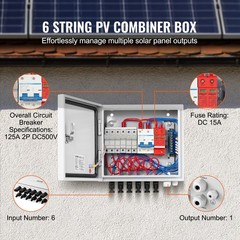 6-String 15A Solar PV Combiner Box IP65 Rated Steel Enclosure Waterproof Design