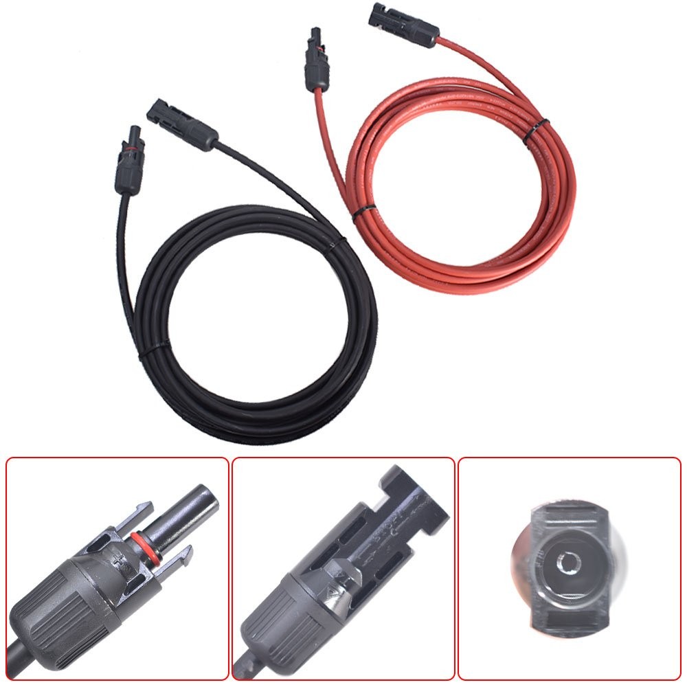 1 Pair 12AWG 15ft Black+Red Solar Panel Extension Cable Wire Connector