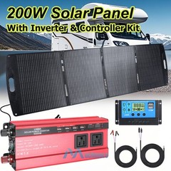 Portable 200W 100W Foldable Solar Panel w/ Controller & Inverter For Camping RVs