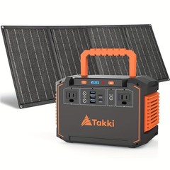 Takki 300w Portable Power Station Solar Generator W/ Foldable Solar Panel Back