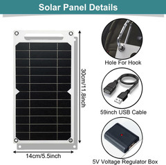 Mini 5V 6W USB Solar Panel, Portable 5 Volt 6 Watt High Efficiency Monocrystalli