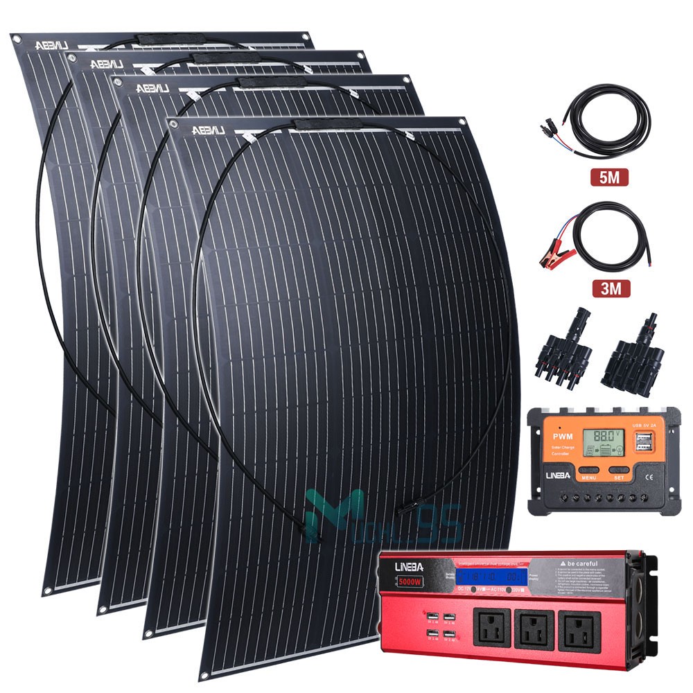 200W 400W Watt 12V Portable Flexible Solar Panel Kit RV Camping Off-Grid Rooftop