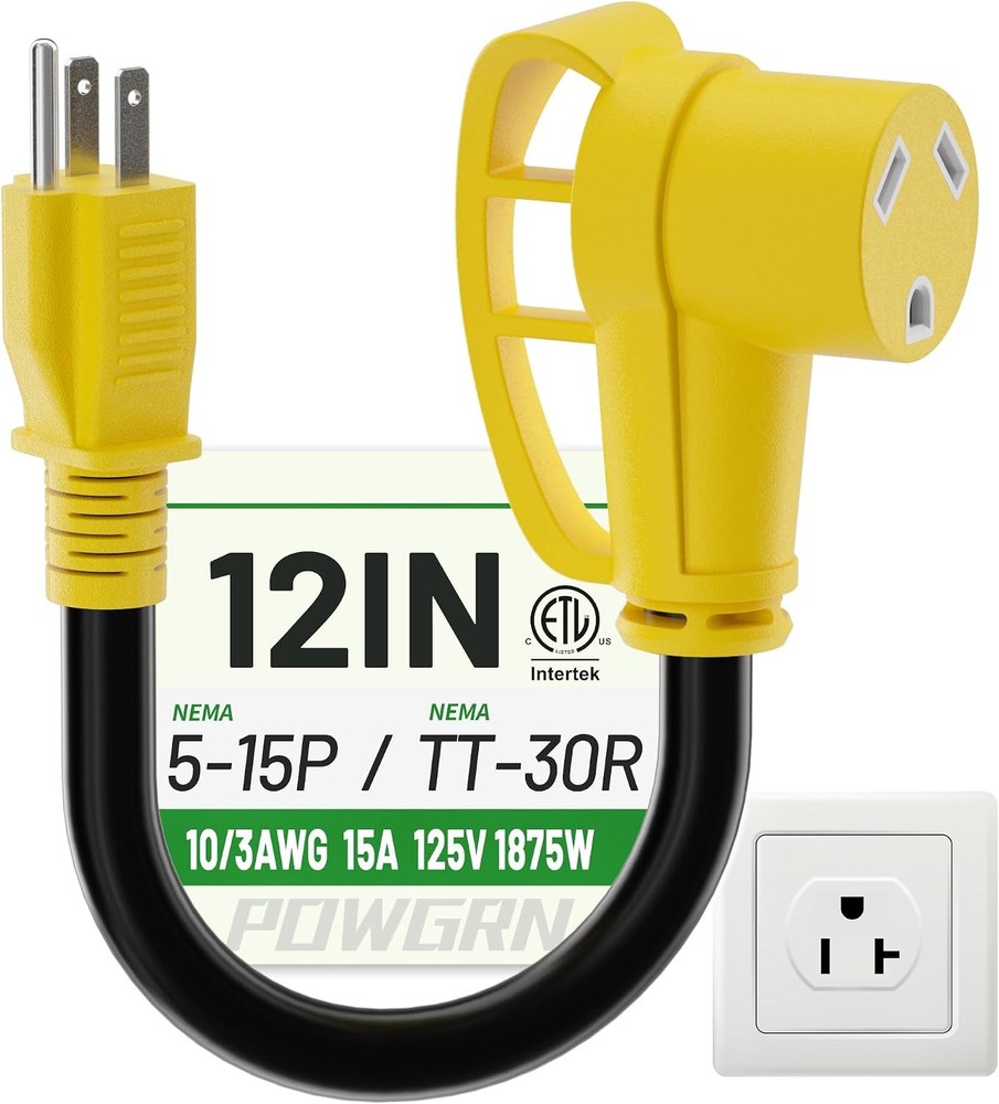 POWGRN RV 30 Amp to 110 Adapter 12 inch, Heavy Duty 10/3 Gauge RV Electrical Ada