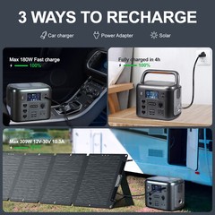 1500W Portable Power Station Explorer 1280Wh Battery w/Foldable Solar Panel Kits
