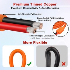50FT Solar Extension Cable, 14AWG Tinned Copper, Heavy Duty Power Cord for RV, I