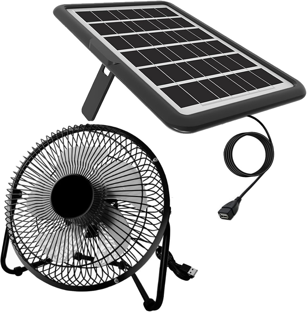 Solar Powered Fan 8 Inch Install-Free W/ 18W IP65 Portable Solar Panel Cloudy