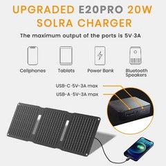 FlexSolar E20 Pro 20W Portable Solar Panel Charger USB-A USB-C Foldable Open Box