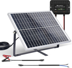 25W 12V Solar Battery Trickle Charger Maintainer, Waterproof Solar Panel + Ad…