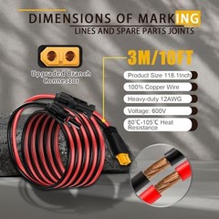Solar Panel Cable for Ecoflow Anker SOLIX 12AWG Compatible with MC-4 10FT/3M