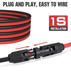 10FT 10AWG Solar Extension Cable 30A/1000V DC, IP67 Waterproof with Compatibl…