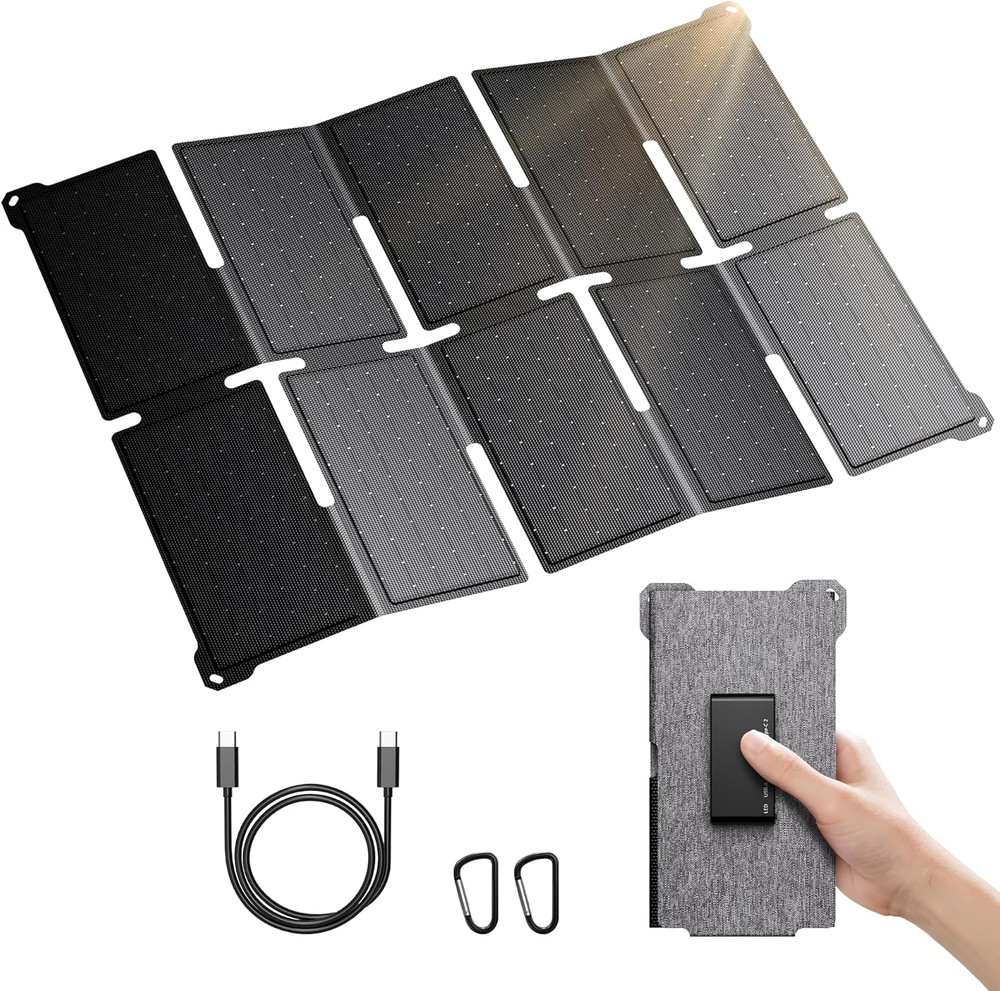 Portable 35W Solar Panel Charger with Fast Charging USB-A and PD 25W USB-C for C