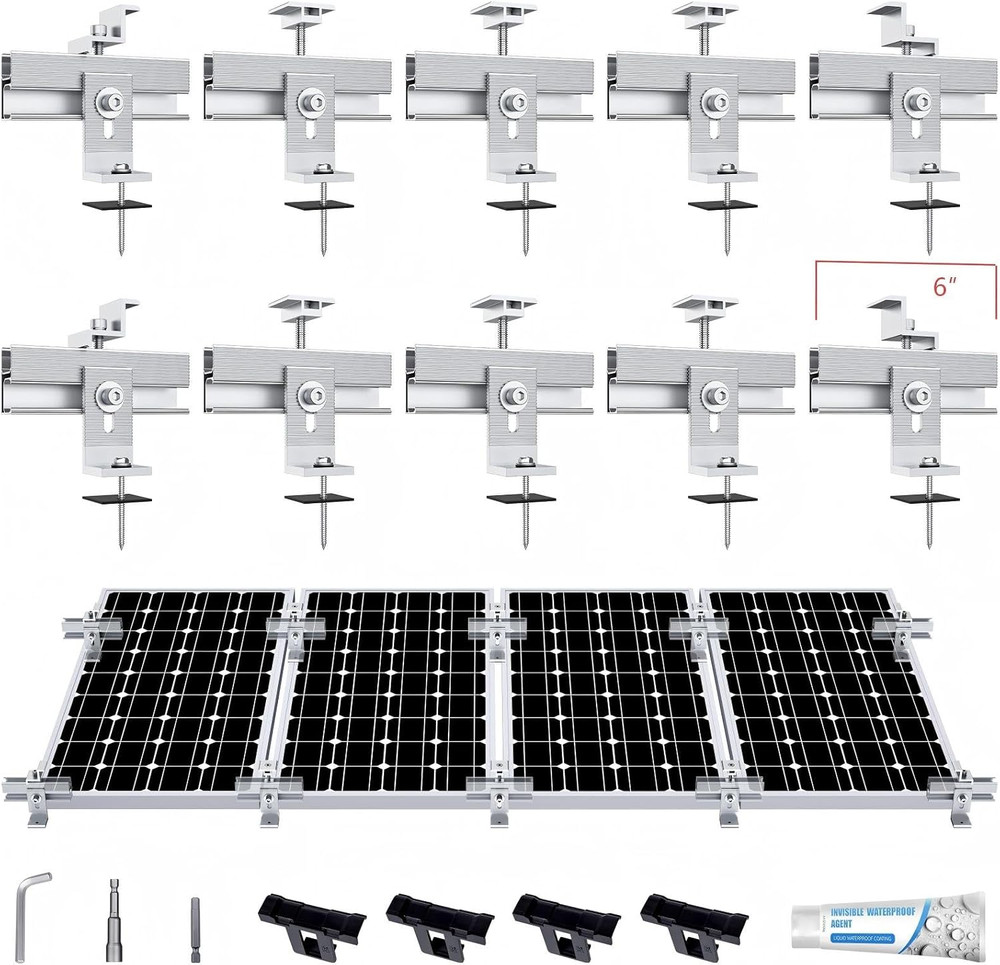 Solar Panel Mounting Bracket Kit, 10Pcs Upgraded Longer Stronger 6 Inch Rails So