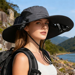 Solar & USB Powered Fan Outdoor Fishing Hat Sunscreen Sun Hat with Dual Fan