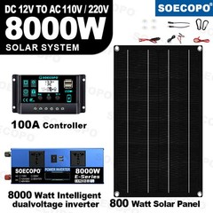 8000W Solar System 800W Panel 100A Controller 12V/24V-110V/220V Inverter