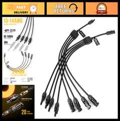Extra Long Solar Panel Y Branch Connectors 1 to 4 Parallel Cable Plug Kit