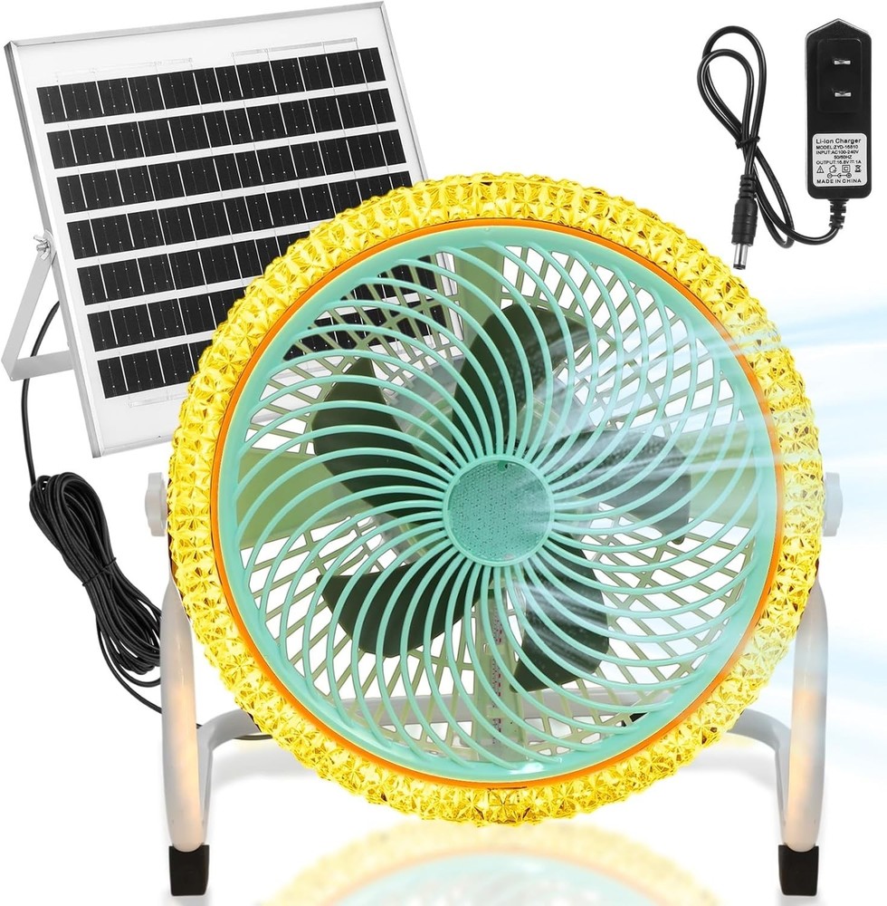 12» 10800mah Battery Operated Solar Fan Light with 12w Solar Panel, Charger,