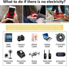 150W Car Power Inverter DC 12V to 110V AC Converter with 3.1A Dual USB Power
