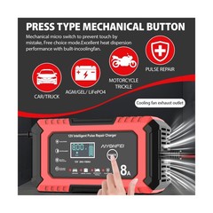 12V Battery Charger 8-Amp Smart Trickle Charger, Red | Battery Maintainer and…