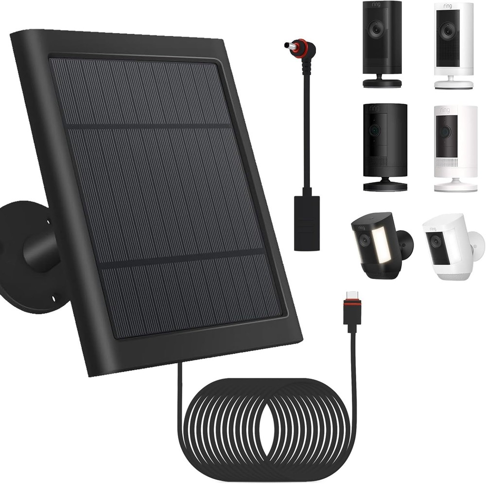 High-Efficiency Solar Panel for Ring Cameras – 10FT Cable, Waterproof, Durable