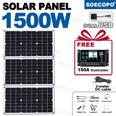 1500W Solar Panel Kit – 3 x 500W+100A Controller+Extension Cord+ lligator Clip