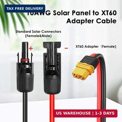 MOOKEERF Solar to XT60 Extension Cable 10AWG 60FT Solar Connector to XT60 Adapte