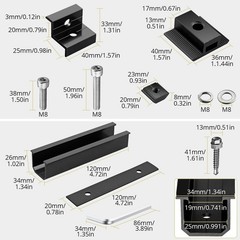 Anbte Solar Panel Mounting Brackets, 4.72″ Rails + 1.38″& 1.18″ clamps, Black