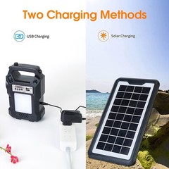 Portable Solar Power Bank Station Generator Flashlight FM Radio Outdoor Camping