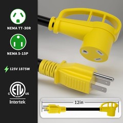POWGRN RV 30 Amp to 110 Adapter 12 inch, Heavy Duty 10/3 Gauge RV Electrical Ada