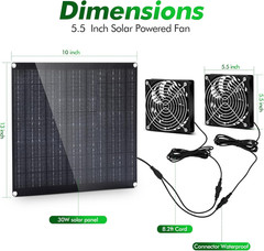5.5″ Solar Fan, Solar Panel Fan, 30W Solar Powered Fan with Dual IPX7 Waterproof