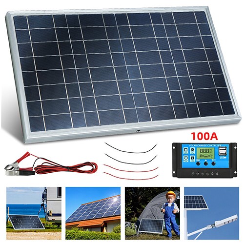 12V 10W Complete Solar Panel Kit Solar Power System Generator 100A Home Grid US