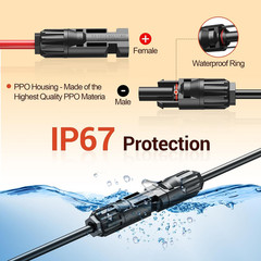 Solar Extension Cable, 14AWG Tinned Copper with Solar Panel Connectors, 12AWG Re