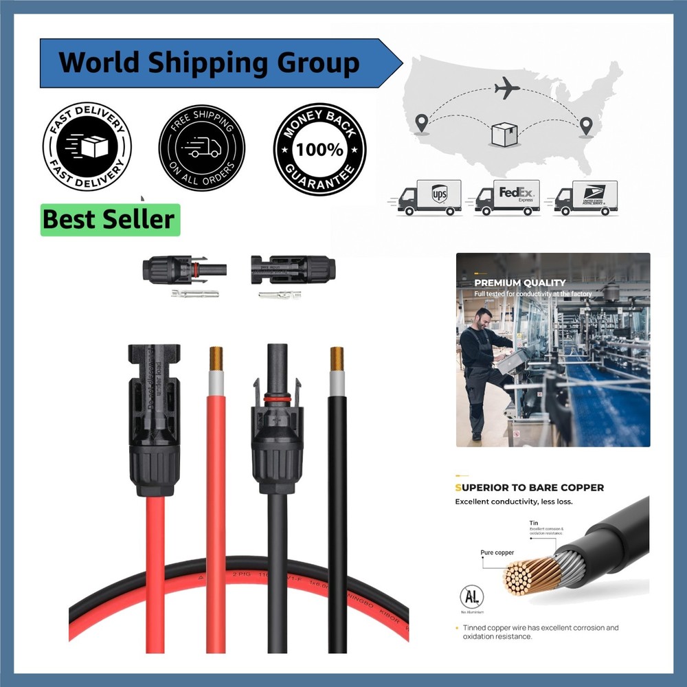 Efficient 20ft 10AWG Solar Extension Cable for Seamless Solar Panel Connections
