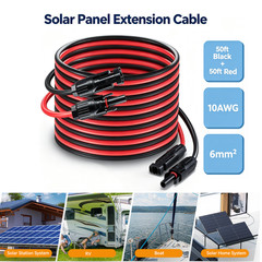 Solar Panel Extension Wire 100ft 10 AWG PV Wire +Pair Solar Connectors 6mm²