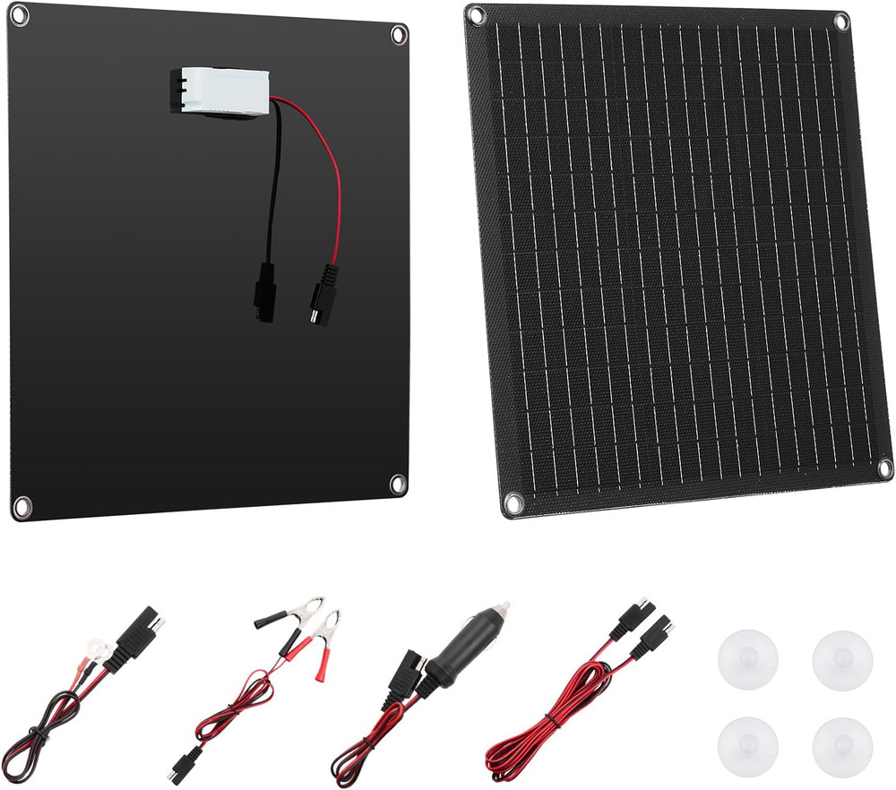 20W 12V Solar Panel Battery Charger, Solar Battery Trickle Charger Maintainer wi
