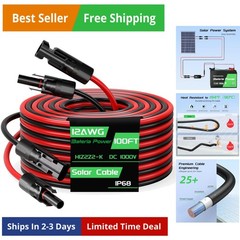 100FT 12AWG Solar Panel Extension Cable, 12 Gauge 4mm² PV Wire with Female & …
