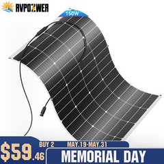 150Watt Flexible Mono Solar Panel 12V Volt Car Boat RV Home Rooftop Camping Roof