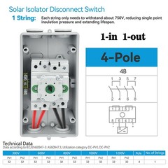 Solar Disconnect Switch 4-Pole DC 1500V 32A Isolator Solar Switch with Enclos…