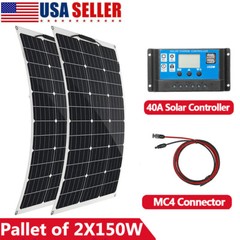 Monocrystalline Solar Panel Pallet of 2*150W RV Camping Off Grid Caravan Boat US