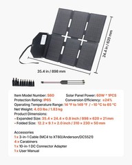 VEVOR 60W Foldable Solar Panel Charger Portable Monocrystalline Solar Panel