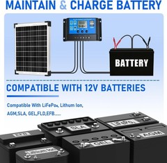 Solar Panel Kit 20W 12V Monocrystalline,Battery Maintainer +10A Solar Charge …
