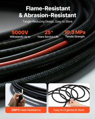 100FT Solar Panel Extension Cable 10AWG PV Wire IP67 w/ Male Female Connectors