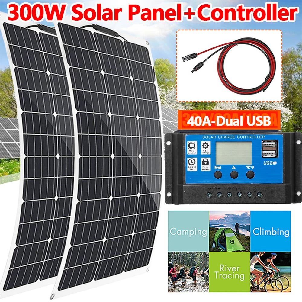 150W Flexible Portable Solar Panel 23.5% RV Rooftop Cabin Car Boat Home Camping